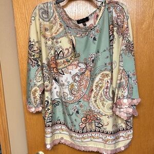 5 for $25 Melissa Paige Paisley Blouse - Green, Cream, Pink